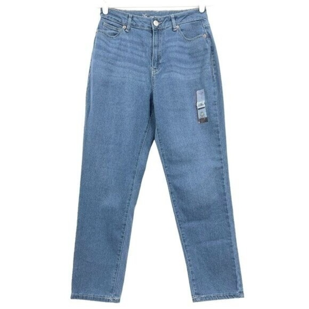NWT No Boundaries Women Blue Mom Jeans Size 5 (27x26) High Rise Mid Wash Stretch